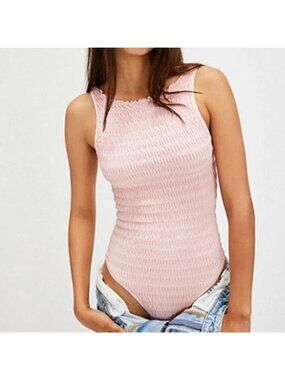 Free People Intimately Pink Smock It Up Bodysuit M/L Dainty Balletcore NWT